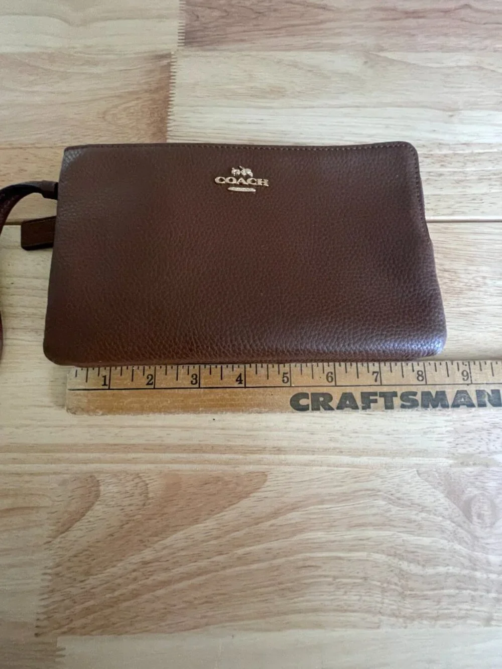 Coach Brown Pebble Leather Double Zip Wristlet Wallet F87587